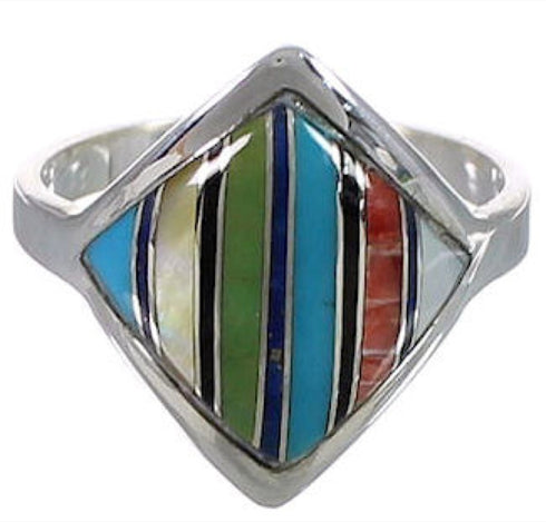 Sterling Silver Jewelry Multicolor Inlay Ring Size 8-1/2 UX34368